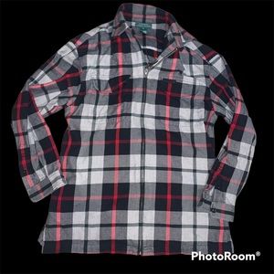 Lauren Ralph Lauren men’s 3/4 sleeve plaid red black zip collar shirt s cotton